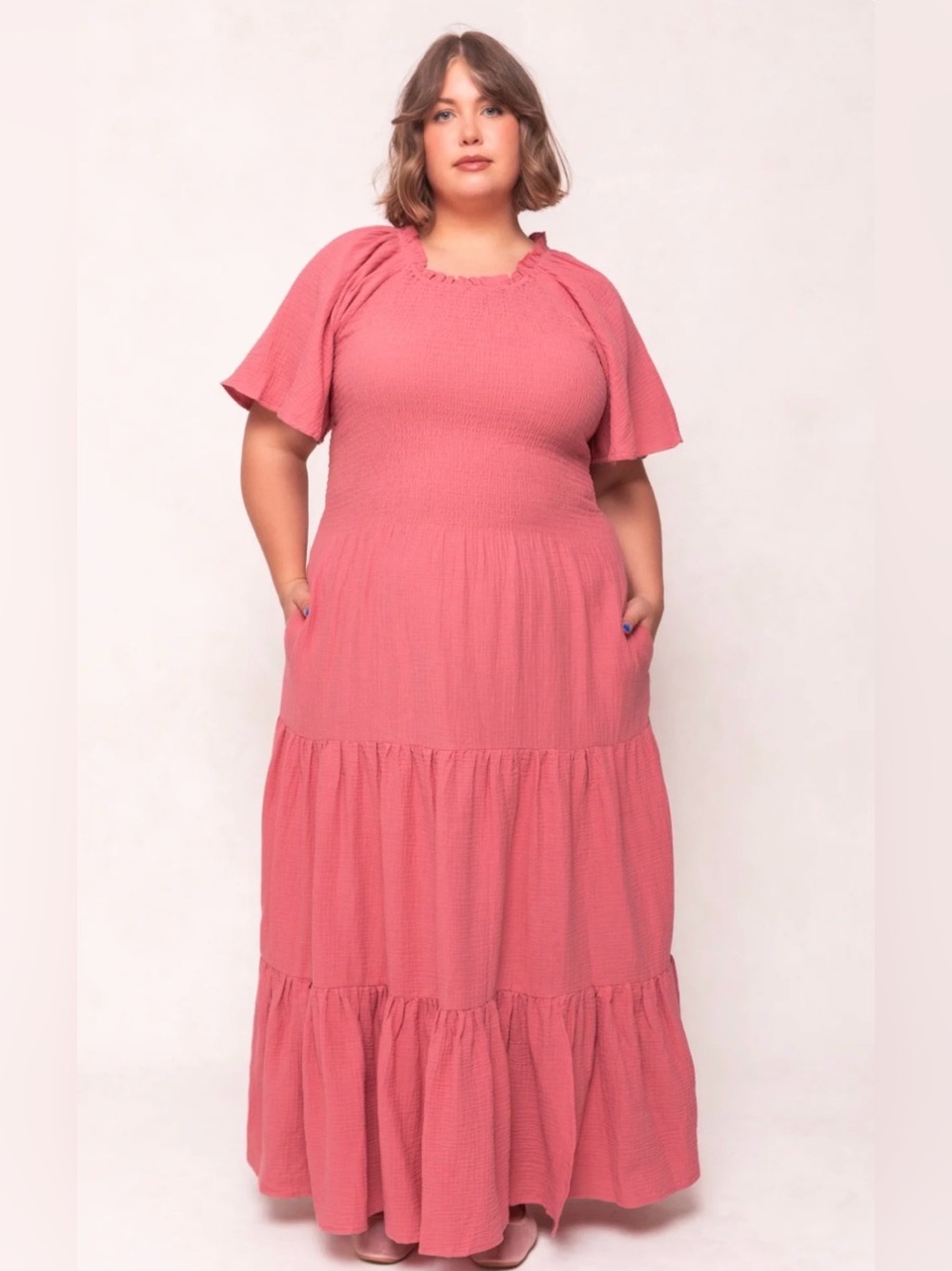Ivy City Co Rose Pink Smocked Tiered Maxi Dress